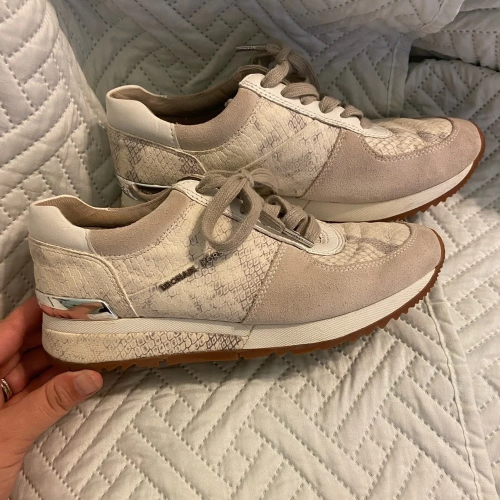 Michael Kors Women's Allie Embossed-Leather and Suede Womens Sneaker Size 6.5